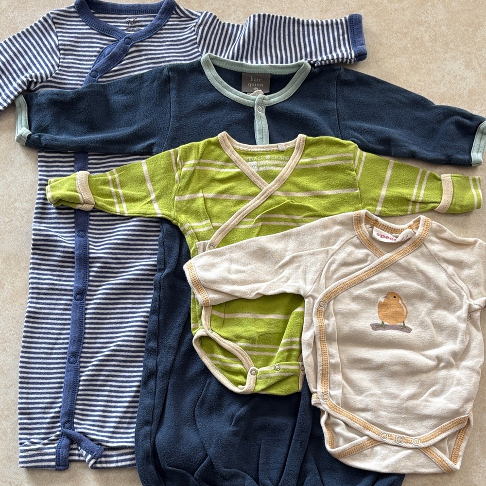 Striped and Solid Baby Onesies Set